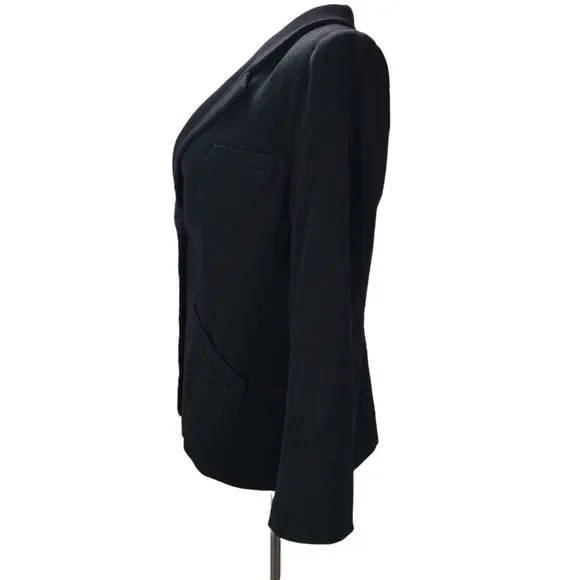 Armani Collezioni Black Wool Blazer Size 12 Notch Lapel One Button Jacket